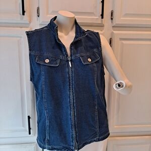 Blast - Dark Denim Zip-up Sleeveless Cotton Spandex Stretch Vest